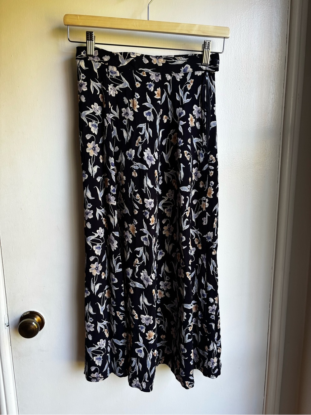 Casual Corner Black Maxi Skirt with Cream & Light Blue Floral Print